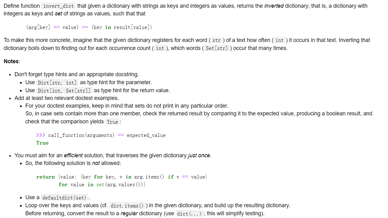 Solved Define function invert_dict that given a dictionary | Chegg.com