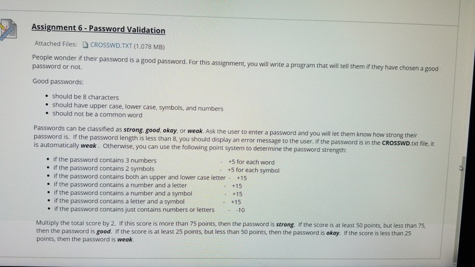 Solved Assignment 6 - Password Validation Attached Files: [. | Chegg.com