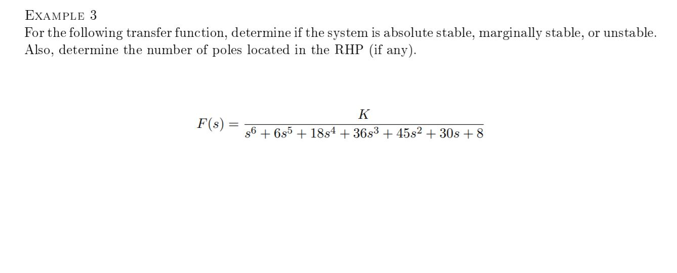 Solved Example 3 For The Following Transfer Function Chegg Com