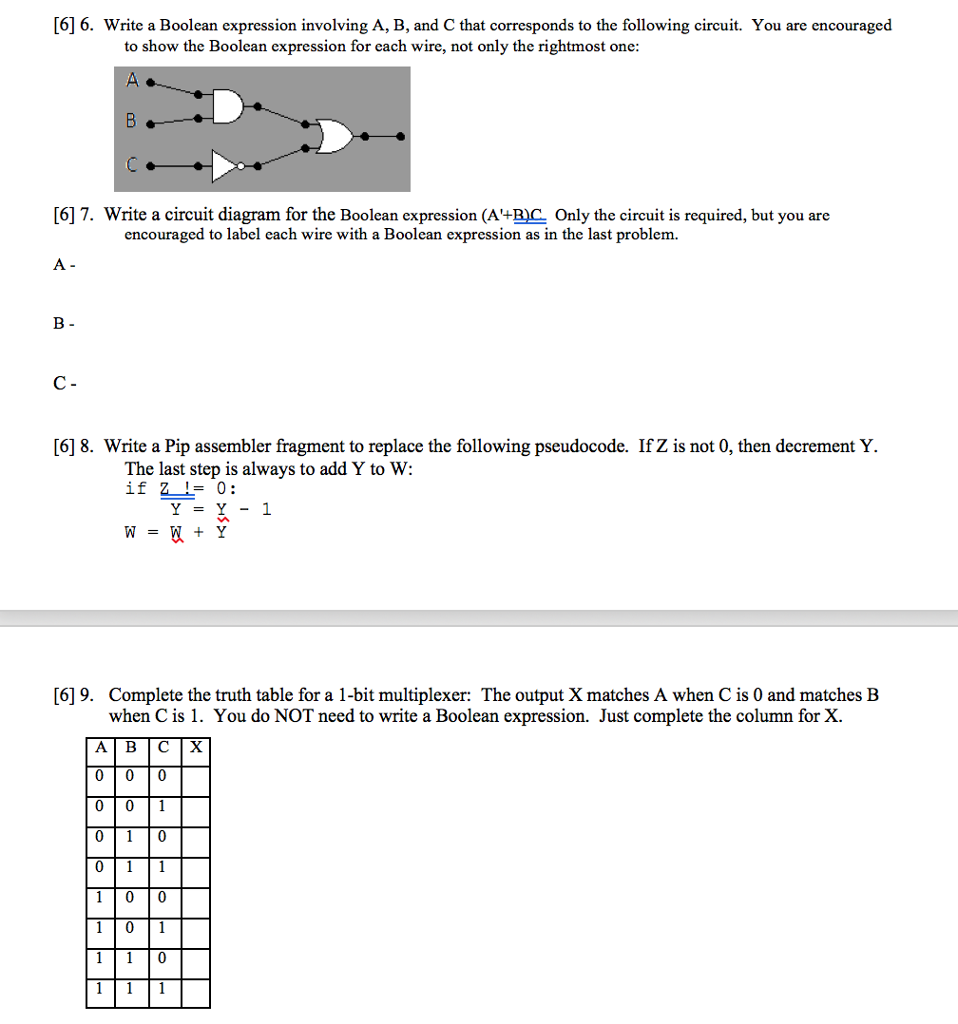 Solved [6] 6. Write a Boolean expression involving A, B, and | Chegg.com