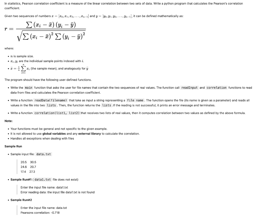 Solved In statistics, Pearson correlation coefficient is a | Chegg.com