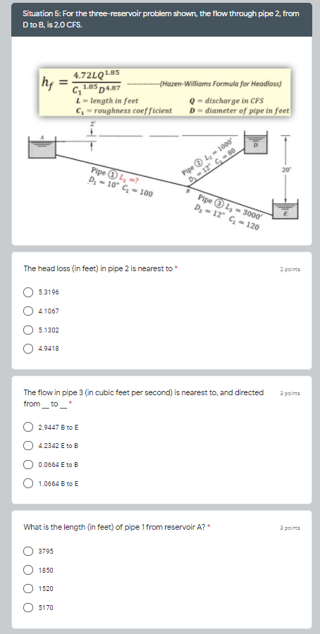 Solved Situation 5: For The Three-reservoir Problem Shown, | Chegg.com