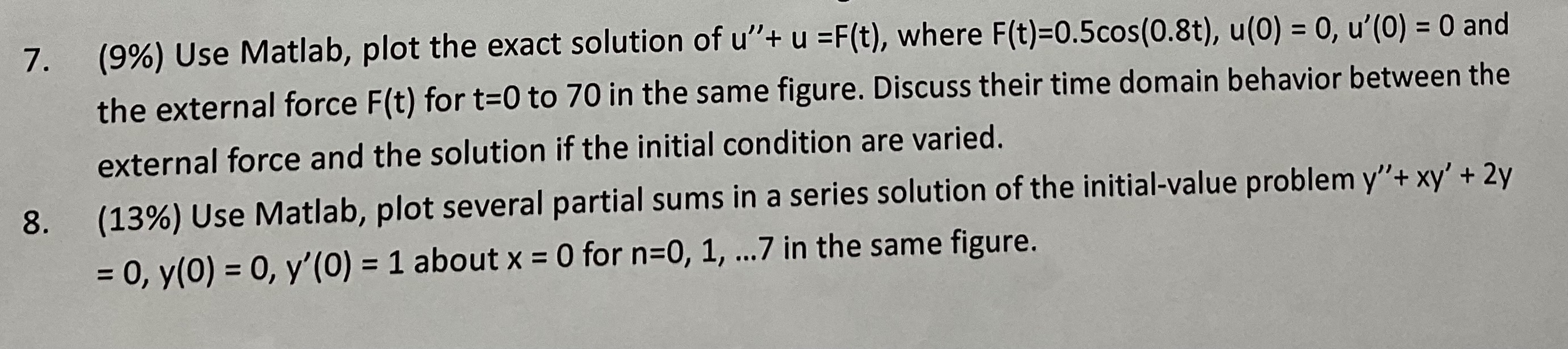 Solved 7. (9\) Use Matlab, plot the exact solution of
