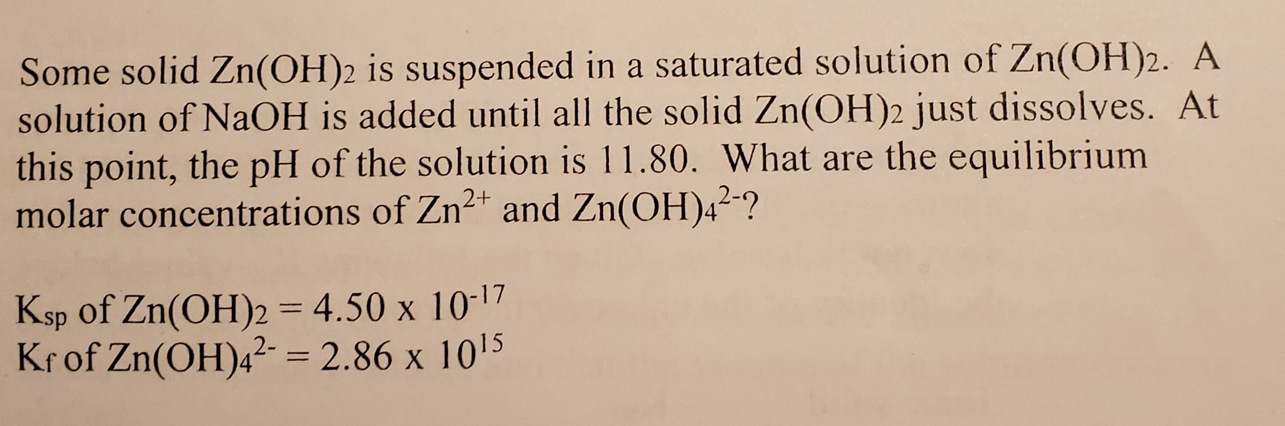 Solved Some solid Zn(OH)2 is suspended in a saturated | Chegg.com