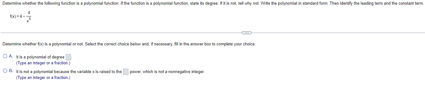 Solved f(x)=4−x54 Determine whether f(x) is a polynomial or | Chegg.com