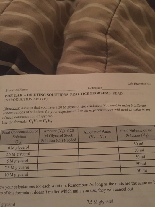 Solved Student's Name ELAB DILUTING SOLUTIONS PRACTICE