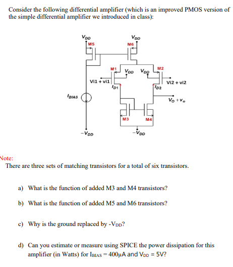 Solved Consider The Following Differential Amplifier (which | Chegg.com