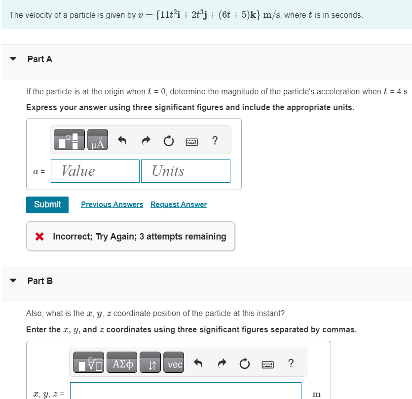 Solved The Velocity Of A Particle Is Given By | Chegg.com