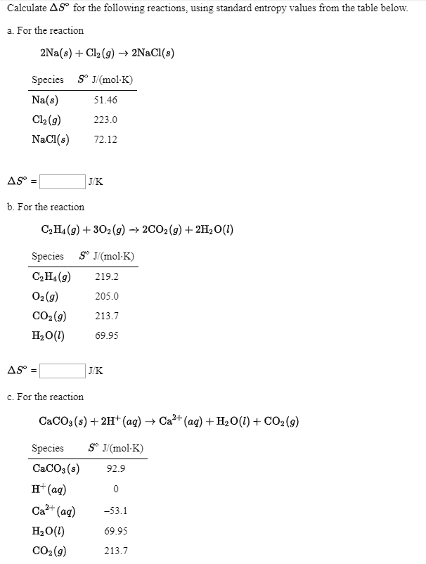 Solved Calculate AS° for the following reactions, using | Chegg.com