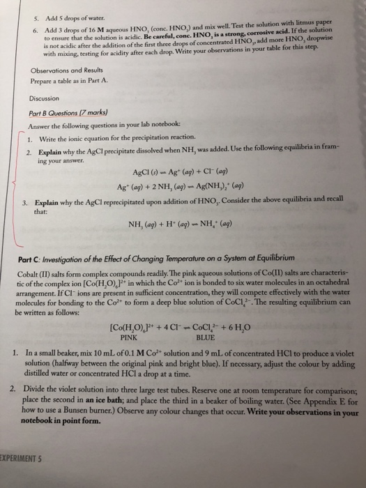 Solved Chemical Equilibrium: Le Chatelier’s Principle Lab. I | Chegg.com