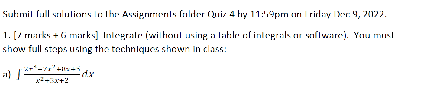 Solved Submit full solutions to the Assignments folder Quiz | Chegg.com