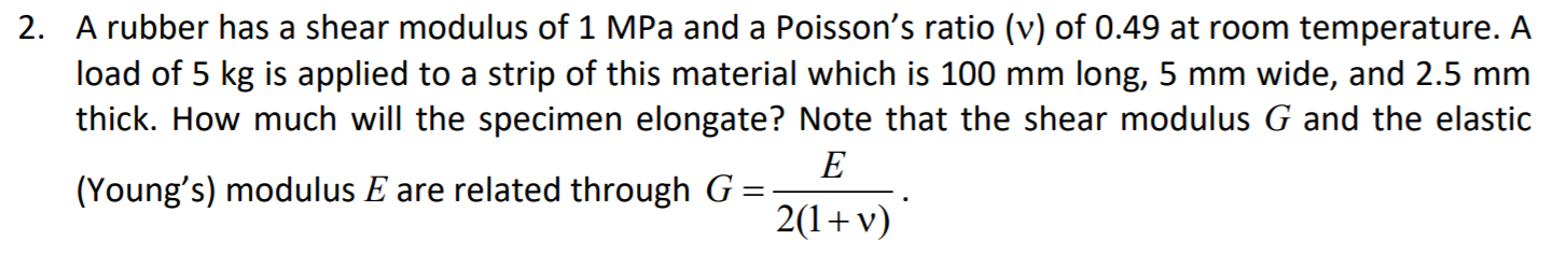 Solved 2. A rubber has a shear modulus of 1 MPa and a | Chegg.com