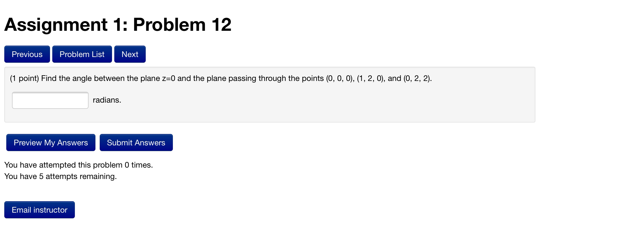 Solved Assignment 1: Problem 12 Previous Problem List Next | Chegg.com