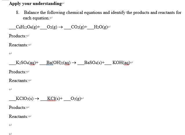 Solved Apply your understanding 8. Balance the following | Chegg.com