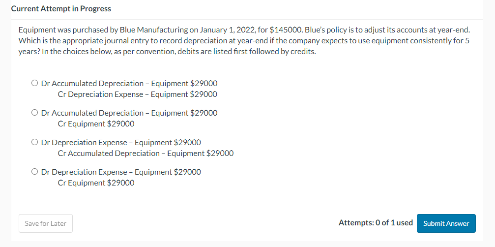 Solved Equipment Was Purchased By Blue Manufacturing On | Chegg.com