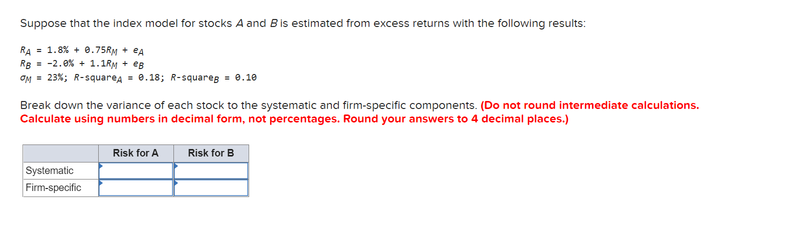 Solved Suppose That The Index Model For Stocks A And B Is | Chegg.com