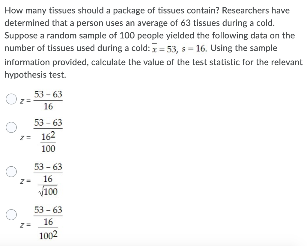 Solved How many tissues should a package of tissues contain?