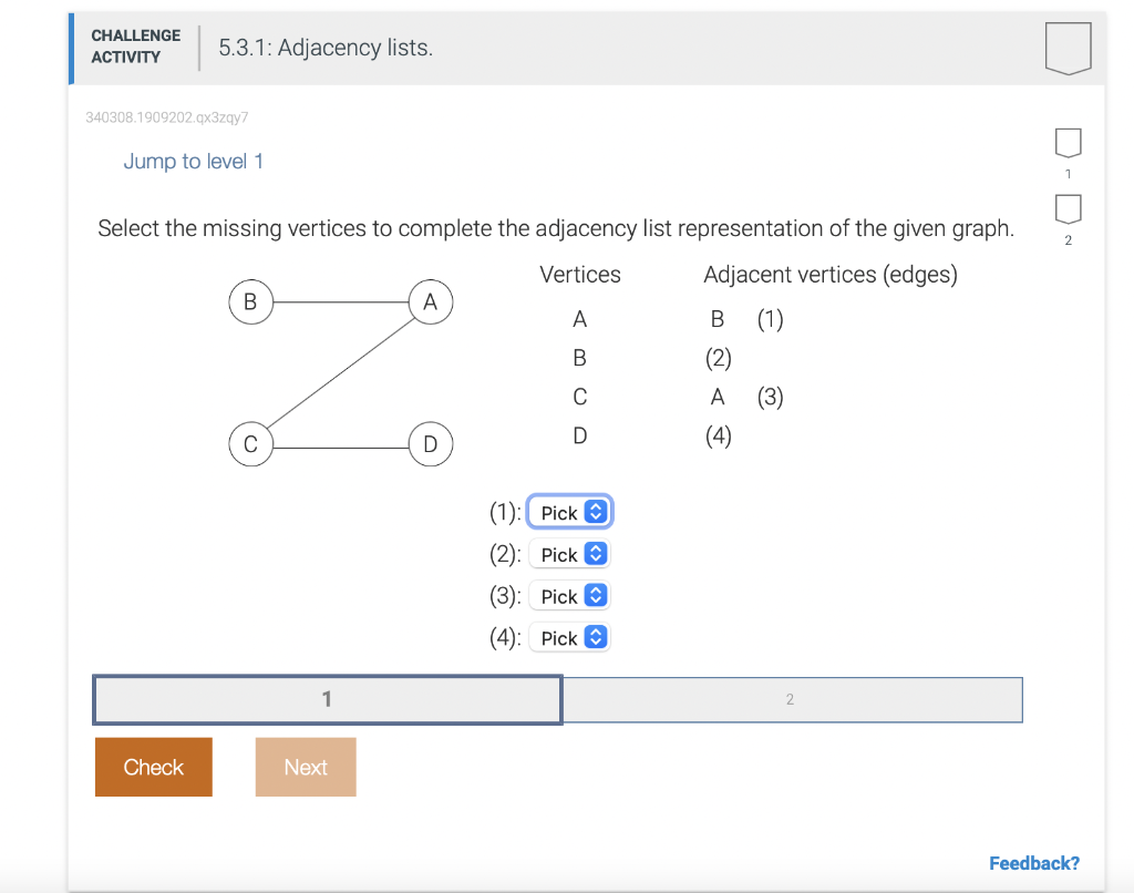 Solved CHALLENGE ACTIVITY 5.3.1: Adjacency lists. | Chegg.com