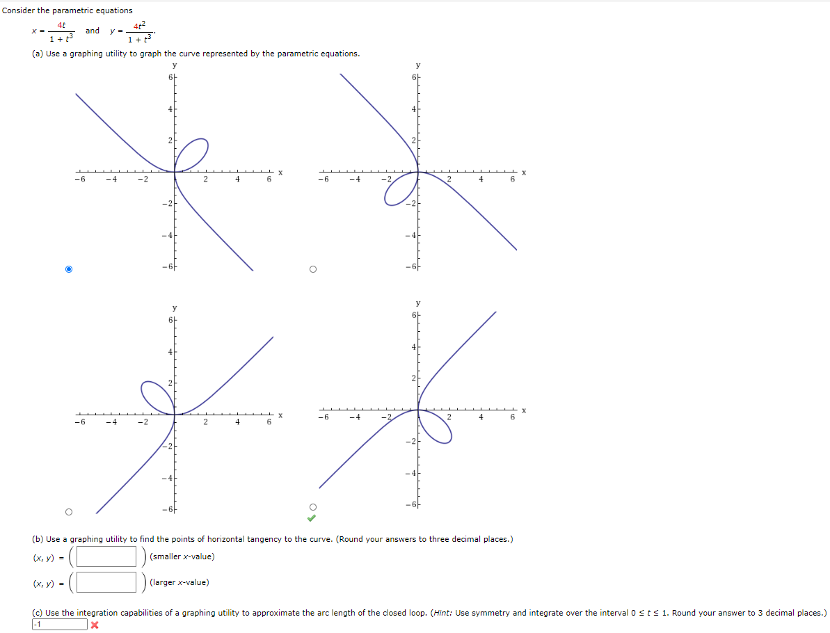 Solved X Consider The Parametric Equations 4t And 1 3 1