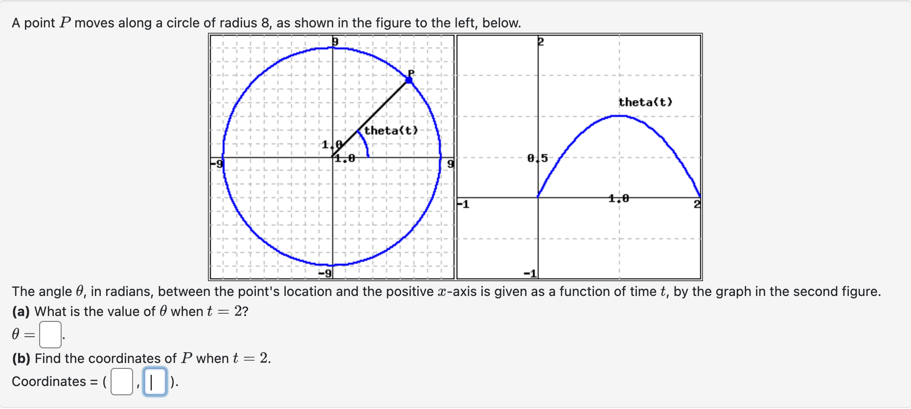 Solved A Point P Moves Along A Circle Of Radius 8 As Shown 5958