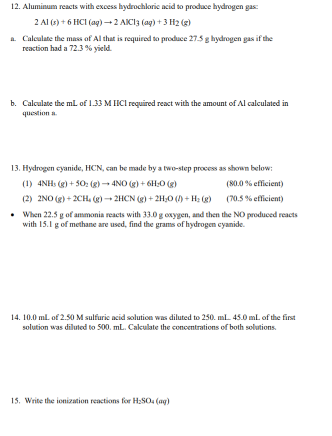 Solved 12 Aluminum Reacts With Excess Hydrochloric Acid To 5427