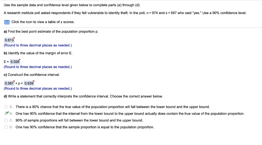Solved Use the sample data and confidence level given below | Chegg.com