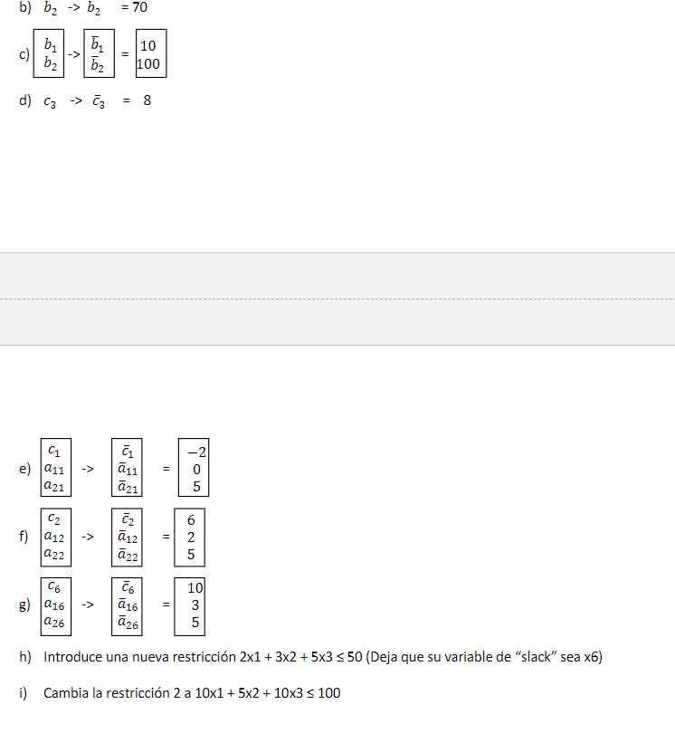 b) \( b_{2} \rightarrow b_{2}=70 \) c) \( \begin{array}{l}b_{1} \\ b_{2}\end{array}->\begin{array}{l}\bar{b}_{1} \\ \bar{b}_{