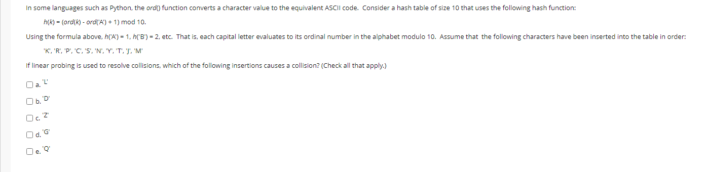 Solved In some languages such as Python, the ordo function | Chegg.com