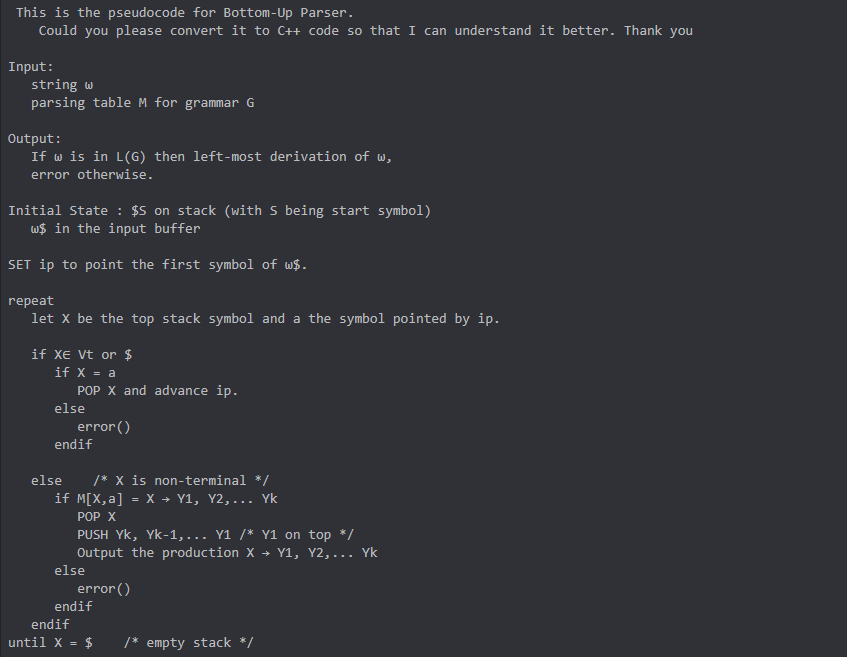 This Is The Pseudocode For Bottom Up Parser Could Chegg Com