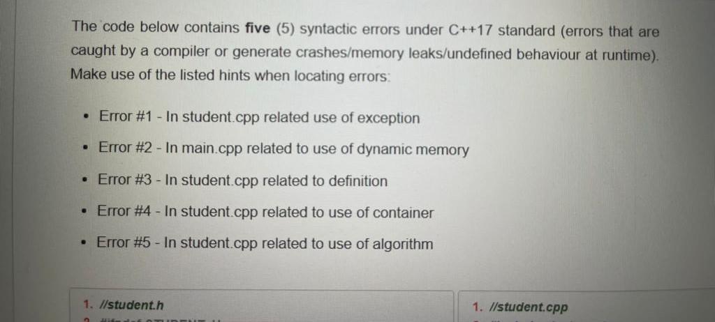 Solved The code below contains five (5) syntactic errors | Chegg.com