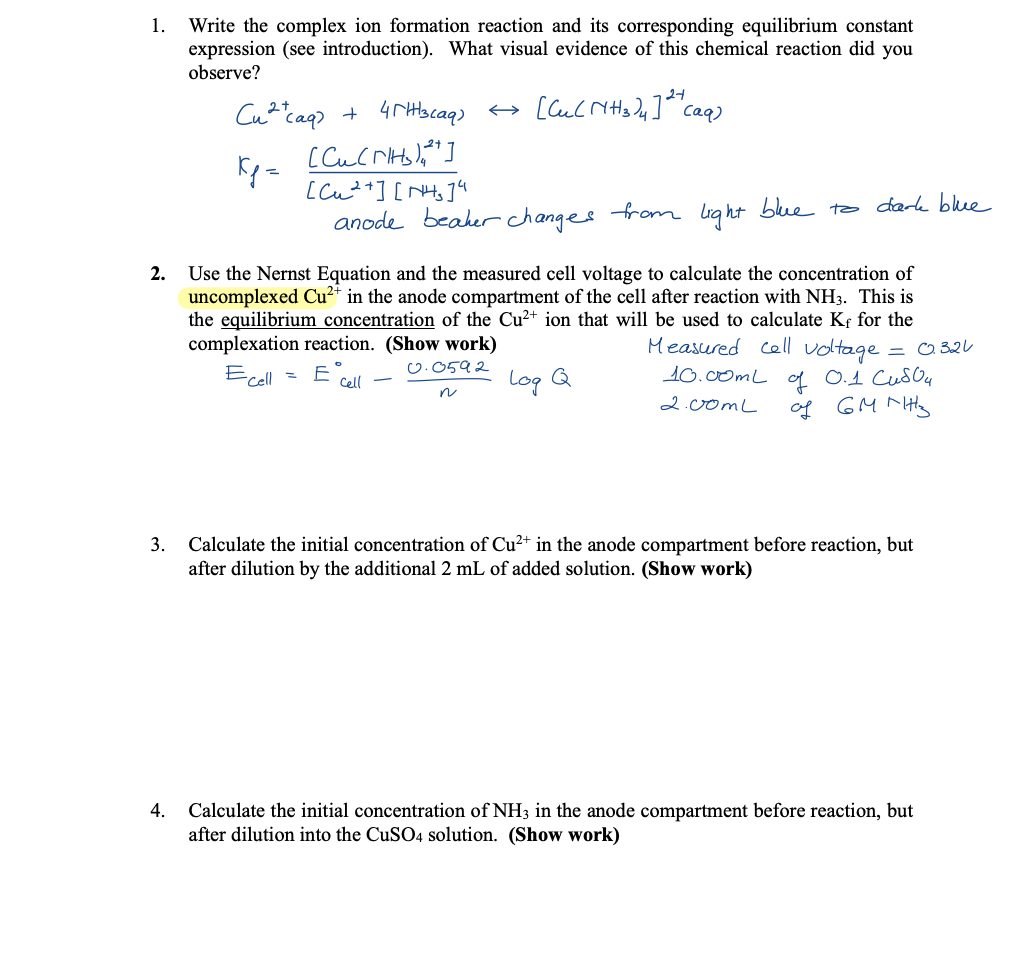 1. Write the complex ion formation reaction and its | Chegg.com