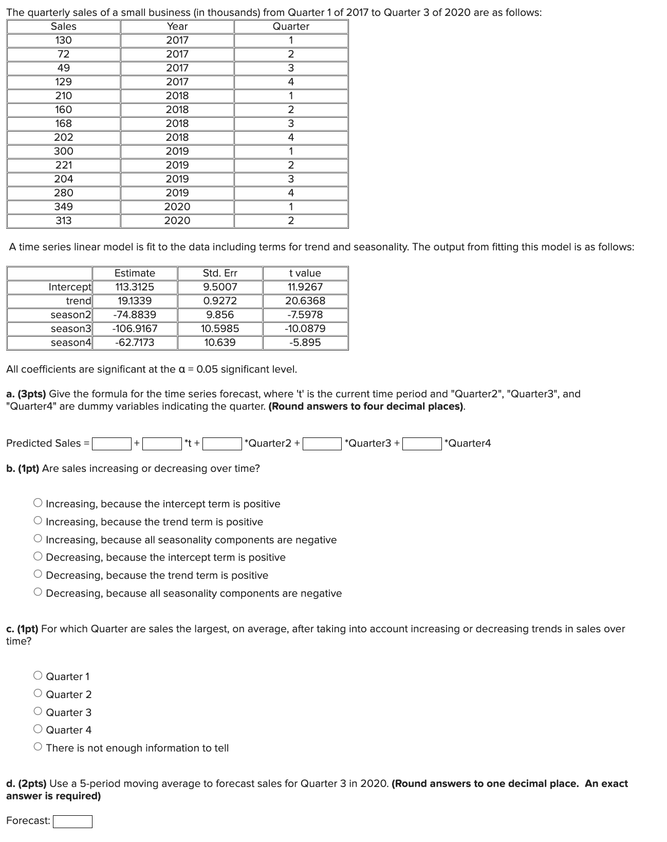 Solved All coefficients are significant at the a=0.05 | Chegg.com