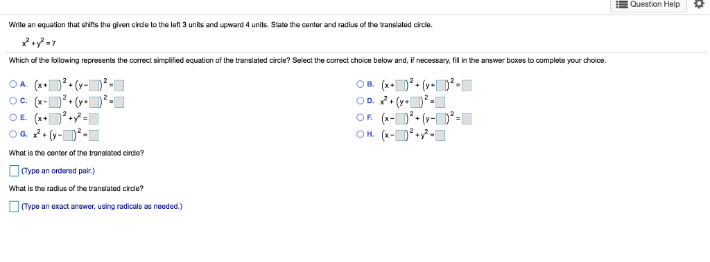 Solved Question Help Write an equation that shifts the given | Chegg.com