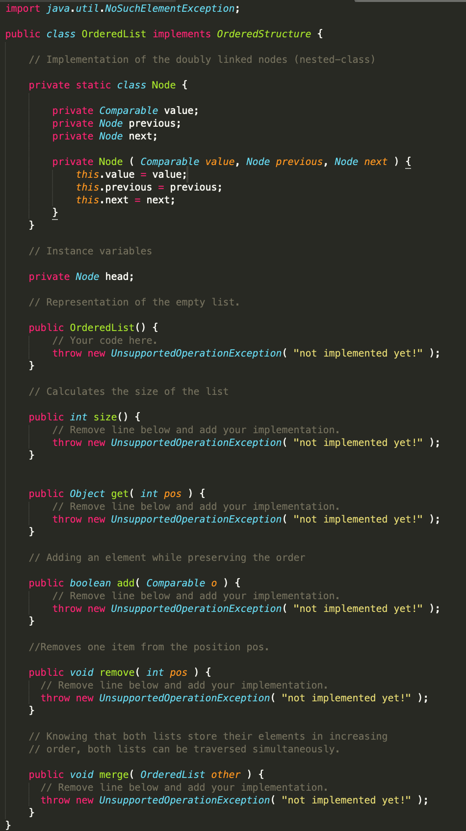 Solved Ordered List 1. Create an implementation for the | Chegg.com