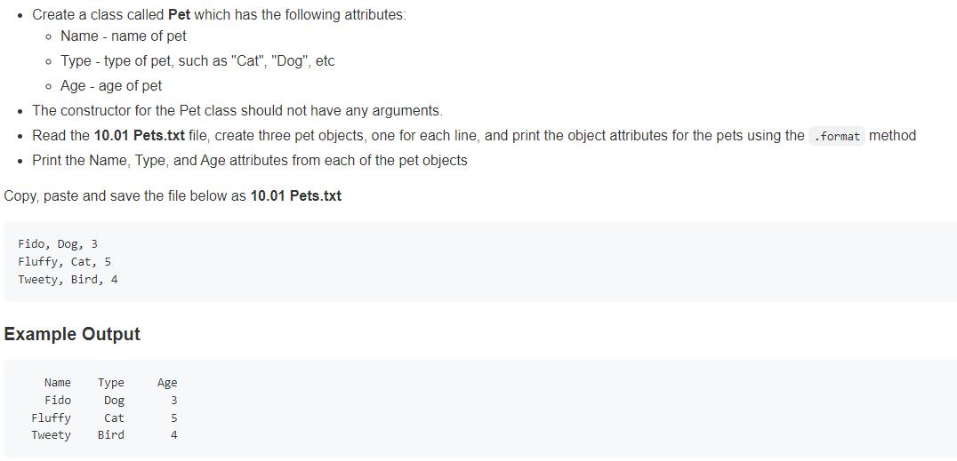 Solved - Create a class called Pet which has the following | Chegg.com