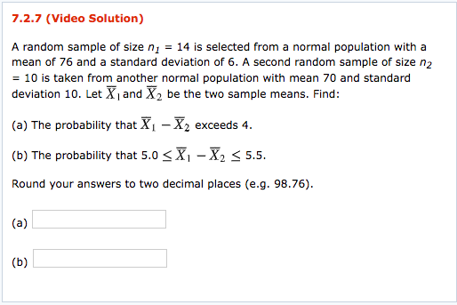 Solved 7.2.7 (Video Solution) A random sample of size ni = | Chegg.com