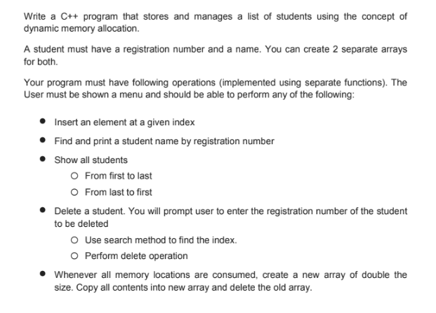 Solved Write a C++ program that stores and manages a list of | Chegg.com