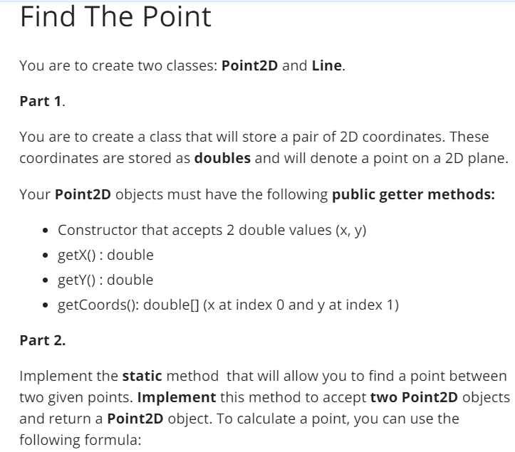 Solved Find The Point You are to create two classes: Point2D | Chegg.com