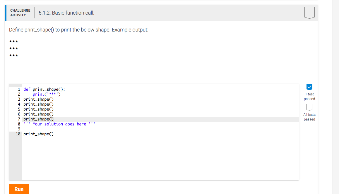 CHALLENGE ACTIVITY 6.1.2 Basic function call. Define