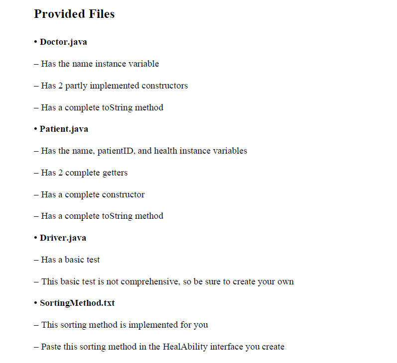 Provided Files • Doctor.java - Has the name instance | Chegg.com