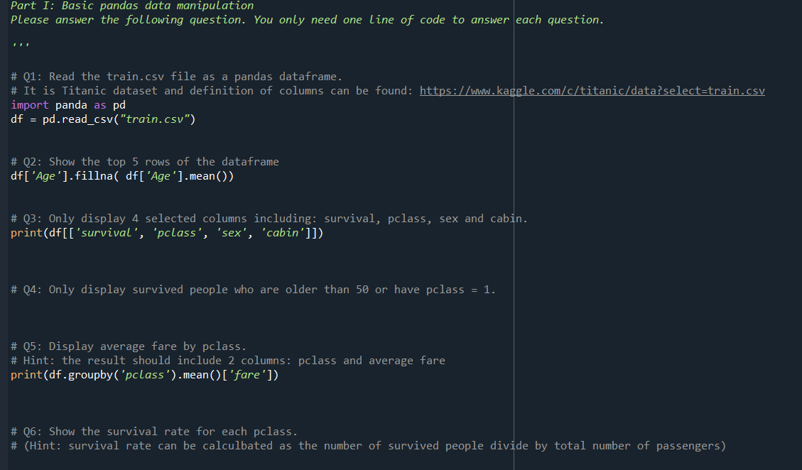 Solved Part I Basic pandas data manipulation Please answer