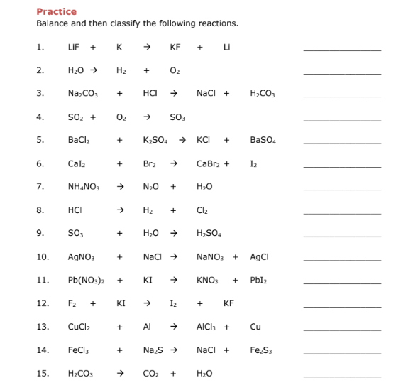 Solved Practice Balance and then classify the following | Chegg.com