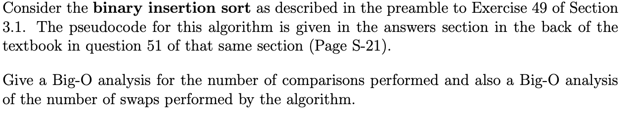 Consider the binary insertion sort as described in | Chegg.com