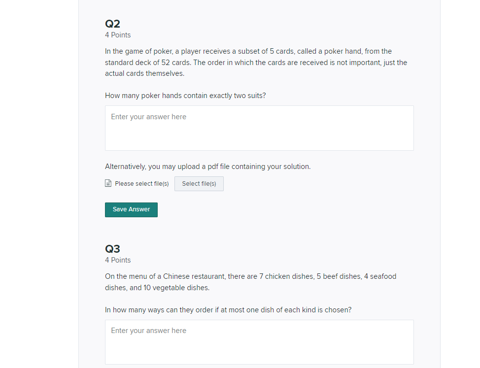Solved Q2 4 Points In the game of poker, a player receives a | Chegg.com