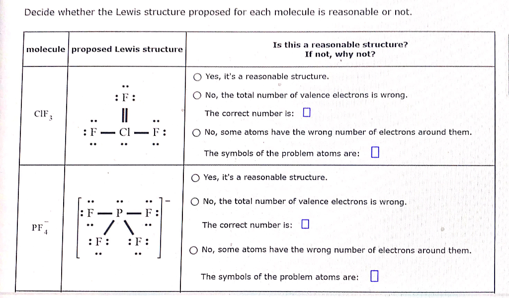 Solved Decide whether the Lewis structure proposed for each | Chegg.com