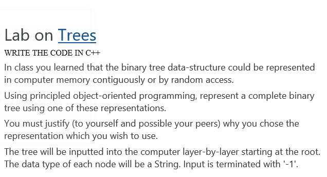 Solved Lab on Trees WRITE THE CODE IN CH In class you | Chegg.com