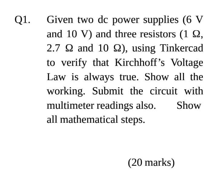 Solved Q1 Given two dc power supplies (6 V and 10 V) and Chegg com