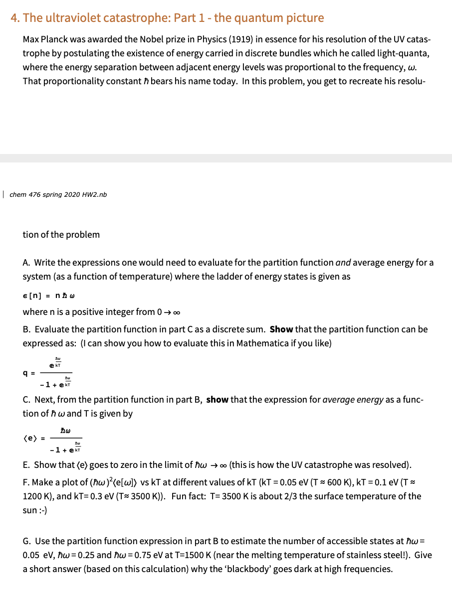 Solved 4 The Ultraviolet Catastrophe Part 1 The Quant Chegg Com