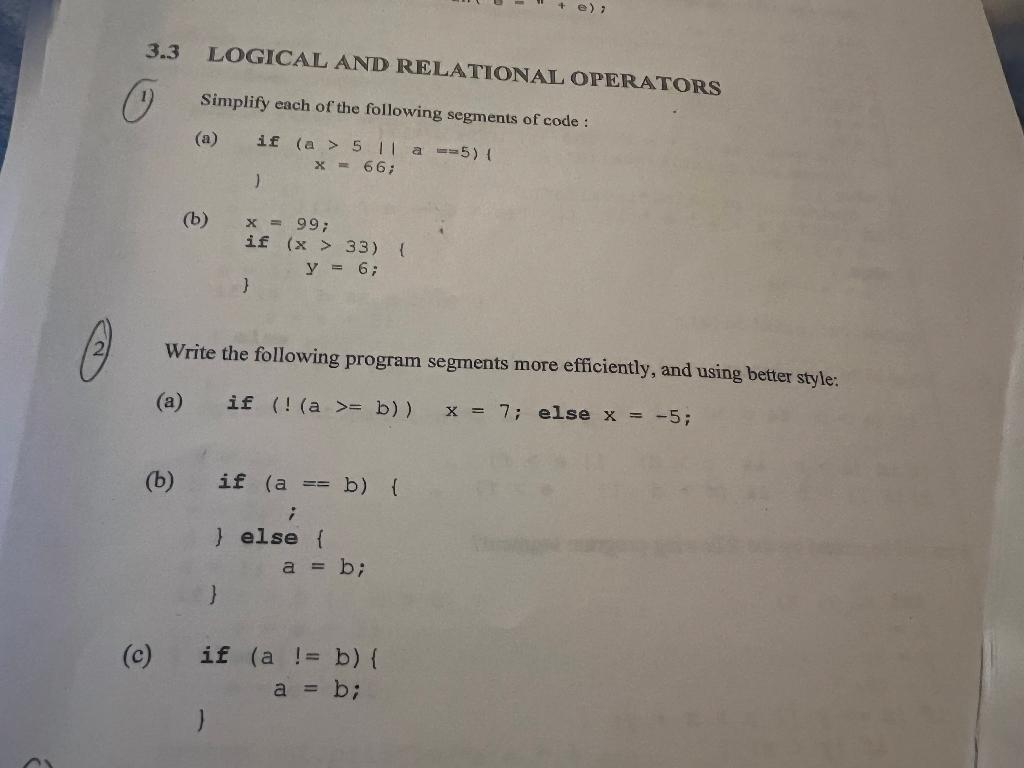 Solved 72 + e); LOGICAL AND RELATIONAL OPERATORS Simplify | Chegg.com