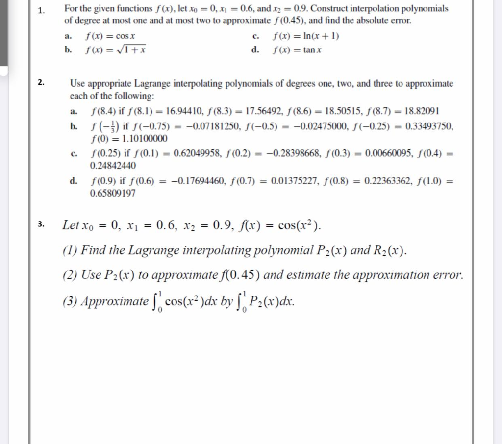 Solved 1. For the given functions f(x), let Xo =0, x1 = 0.6, | Chegg.com